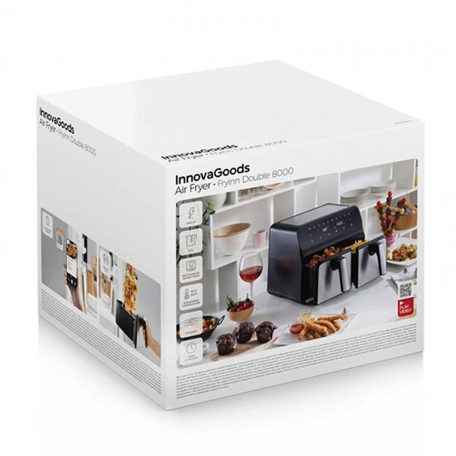 Φριτέζα αέρος - AirFryer Fryinn Double Innovagoods V0103721 με διπλό αποσπώμενο κάδο 8lt χρώμα μαύρο - ασημί 3400W