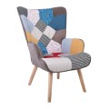 ALMA Set Armchair & Stool Natural / Patchwork Fabric (K/D)