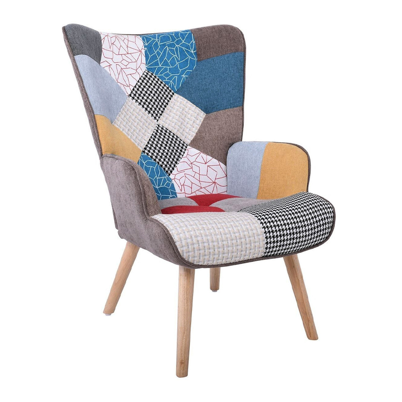 ALMA Set Armchair & Stool Natural / Patchwork Fabric (K/D)