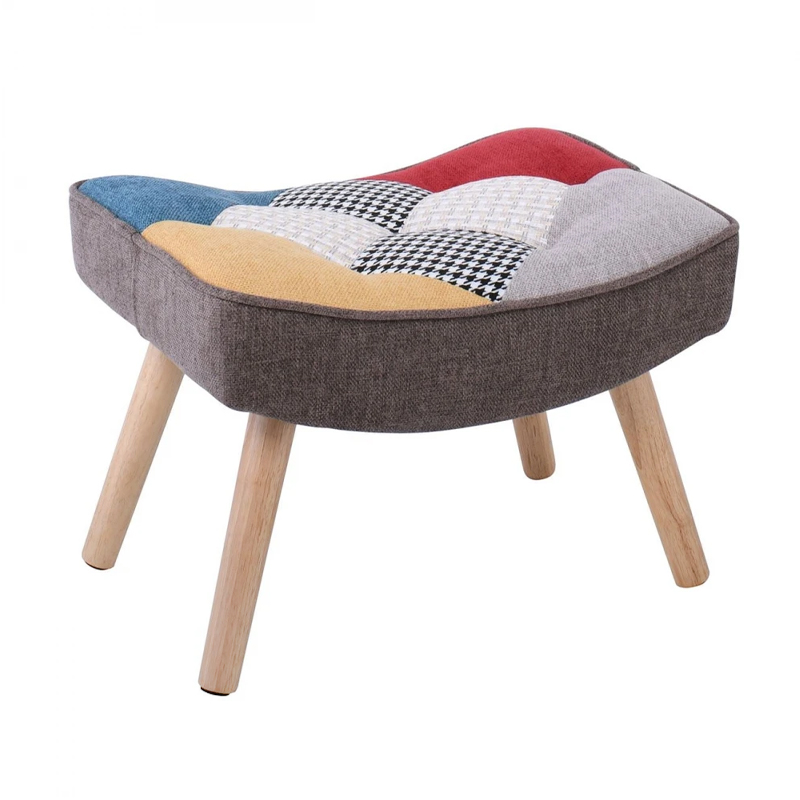 ALMA Set Armchair & Stool Natural / Patchwork Fabric (K/D)
