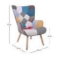 ALMA Set Armchair & Stool Natural / Patchwork Fabric (K/D)