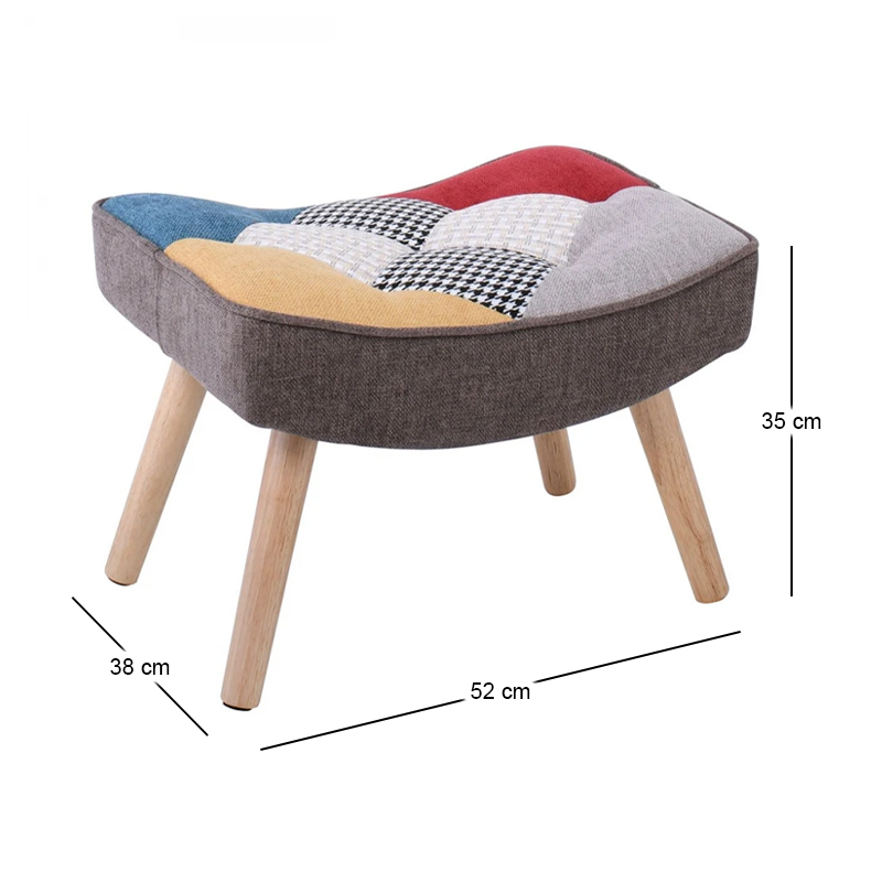 ALMA Set Armchair & Stool Natural / Patchwork Fabric (K/D)