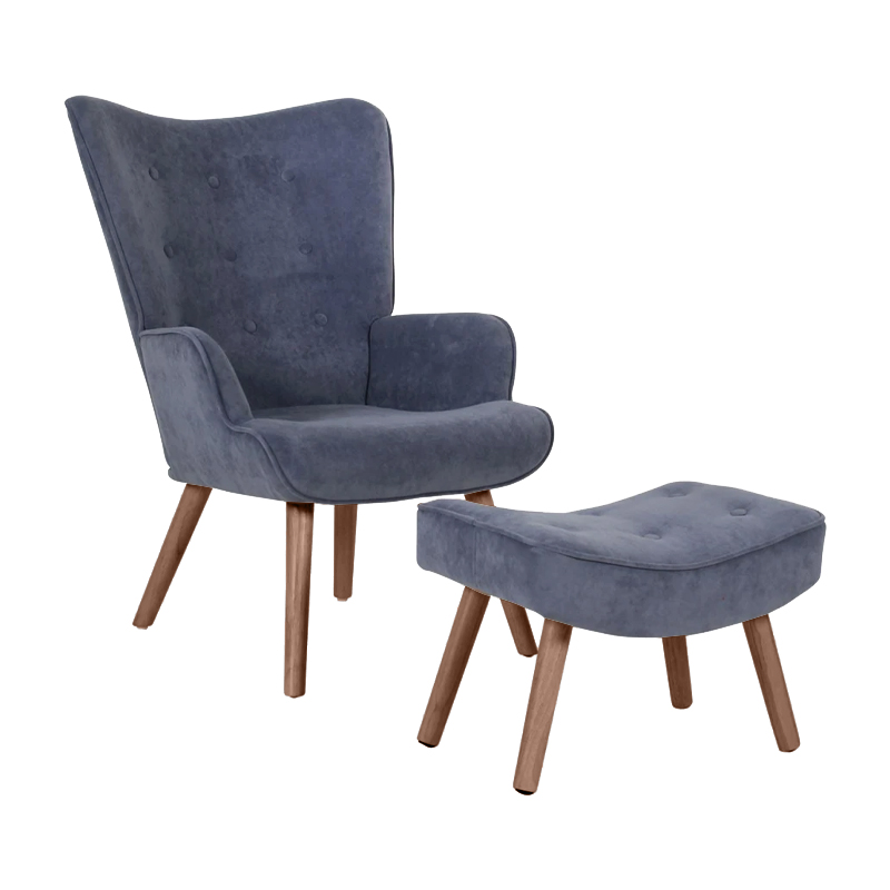 ALMA Set Armchair & Stool Walnut/Light Blue Velure (K/D)