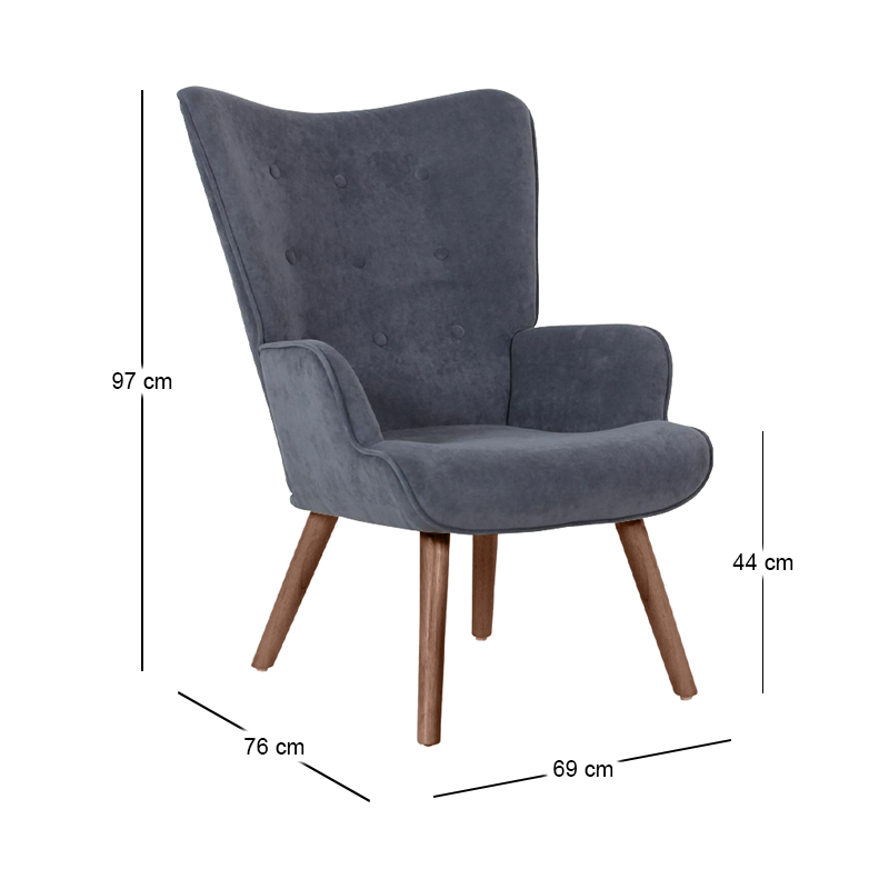 ALMA Set Armchair & Stool Walnut/Light Blue Velure (K/D)