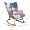 ALMA Rocking Armchair Patchwork Fabric/Black Frame/Natural Base (K/D)