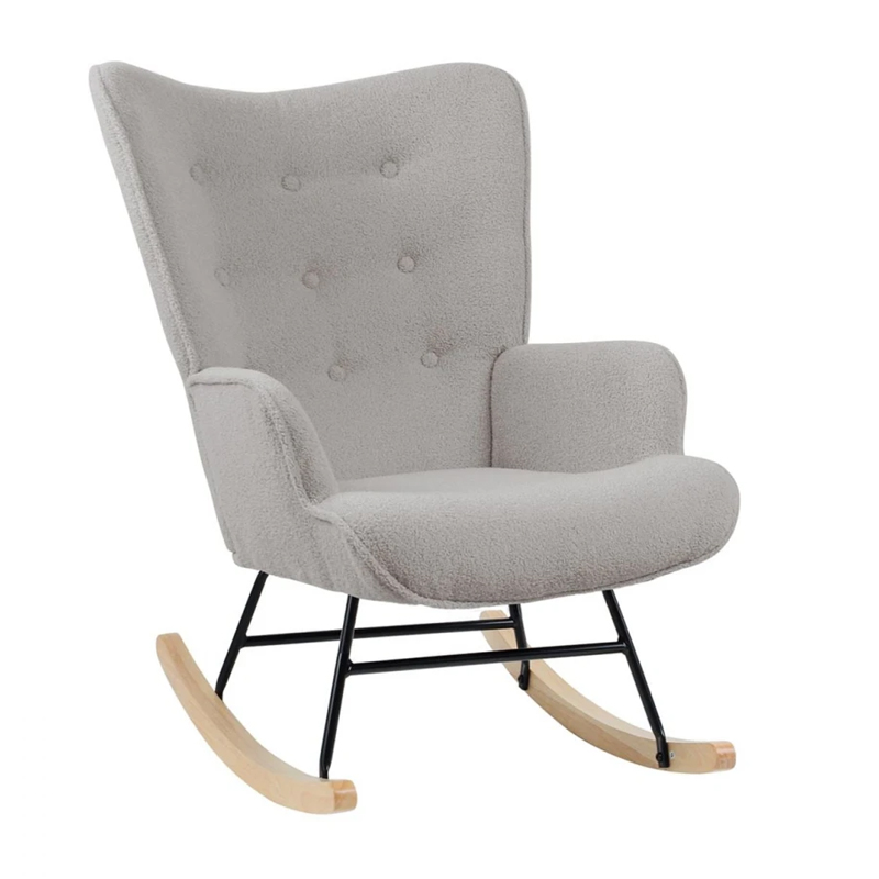 ALMA Rocking Armchair Teddy Light Grey Fabric/Black Frame/Natural Base (K/D)
