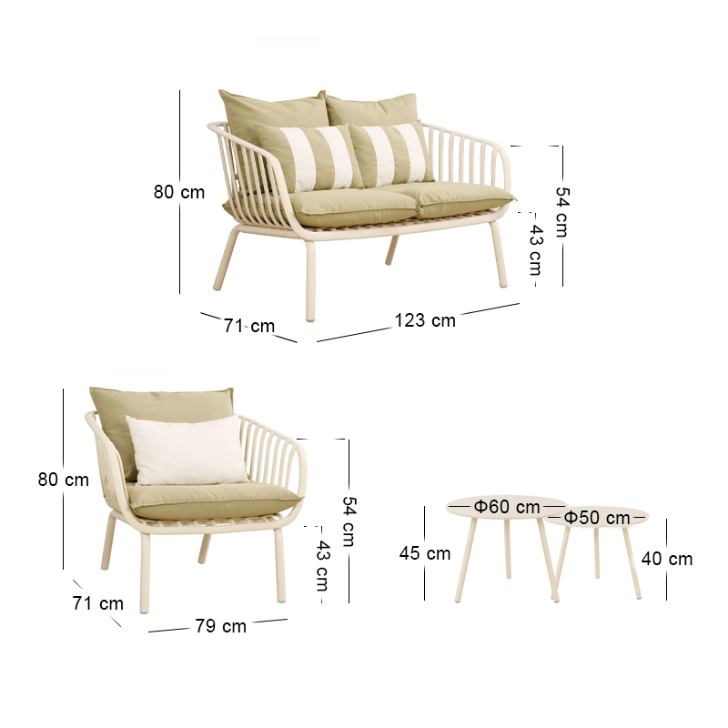 ASTRID Set (5pcs) PP-Metal Cream/Cushions Sandy Green