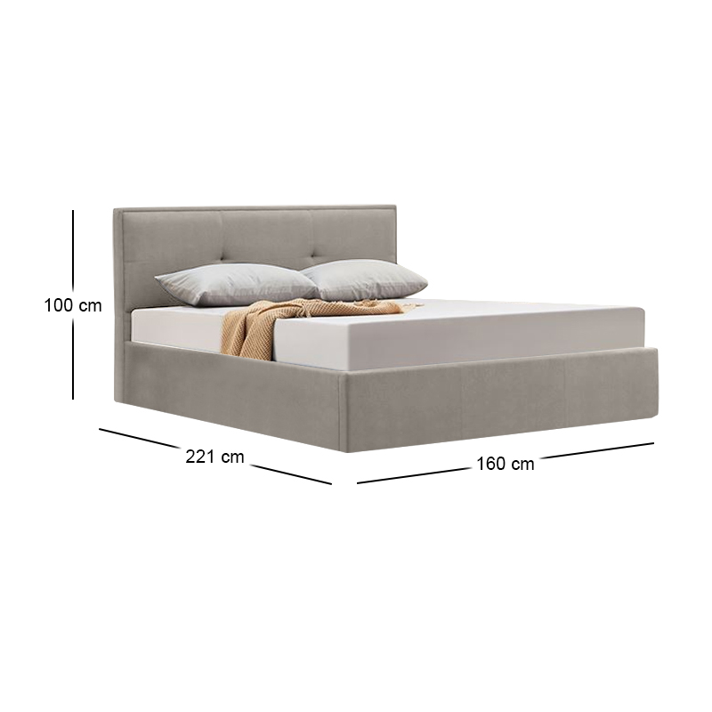 BECO Κρεβάτι Διπλό για Στρώμα 160x200cm, Ύφασμα Ανοιχτό Γκρι 170x216x100cm
