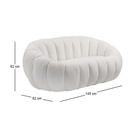 BEVERLY 2-Seater Sofa Teddy White Fabric
