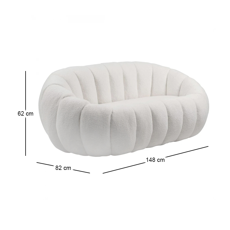 BEVERLY 2-Seater Sofa Teddy White Fabric