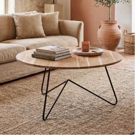 BORAL-W Coffee Table d.80x40 Acacia Natural Finish (Black Paint)