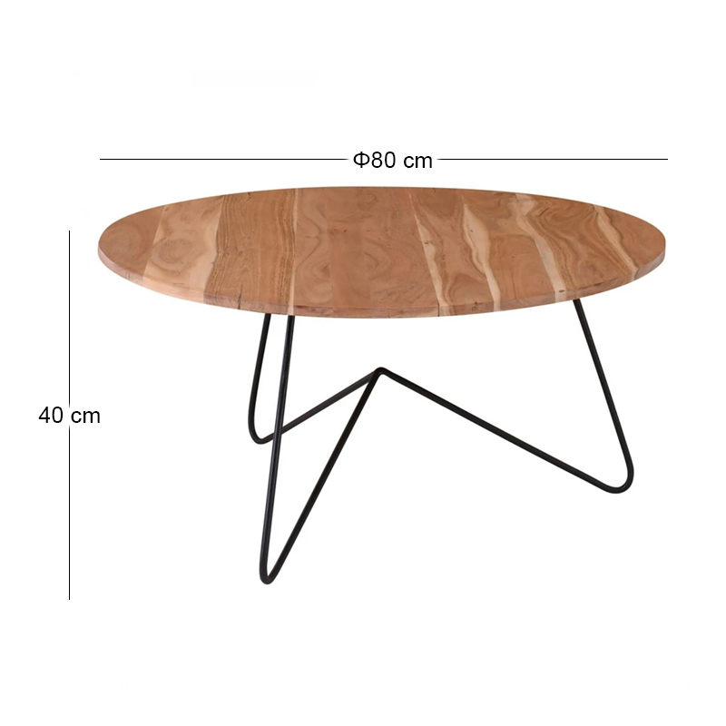 BORAL-W Coffee Table d.80x40 Acacia Natural Finish (Black Paint)