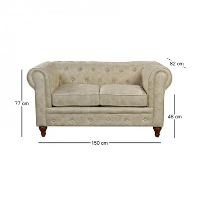 CHESTERFIELD York Kαναπές 2Θέσιος Σαλονιού - Καθιστικού, Ύφασμα Απόχρωση Μπεζ 150x82x77cm