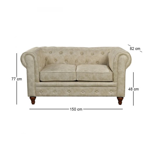 CHESTERFIELD York Kαναπές 2Θέσιος Σαλονιού - Καθιστικού, Ύφασμα Απόχρωση Μπεζ 150x82x77cm