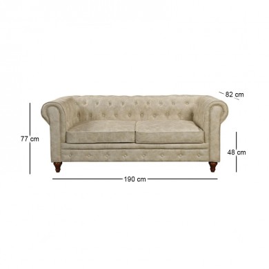 CHESTERFIELD York Kαναπές 3Θέσιος Σαλονιού - Καθιστικού, Ύφασμα Απόχρωση Μπεζ 190x82x77cm