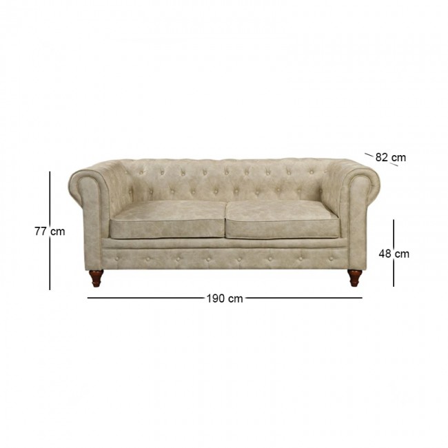 CHESTERFIELD York Kαναπές 3Θέσιος Σαλονιού - Καθιστικού, Ύφασμα Απόχρωση Μπεζ 190x82x77cm