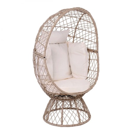 CROWN Egg Leisure Chair, Wicker Beige, Cushion White