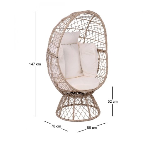 CROWN Egg Leisure Chair, Wicker Beige, Cushion White