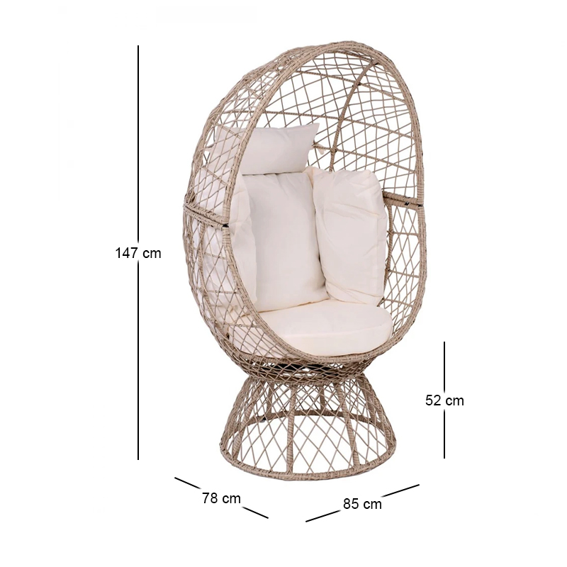 CROWN Egg Leisure Chair, Wicker Beige, Cushion White