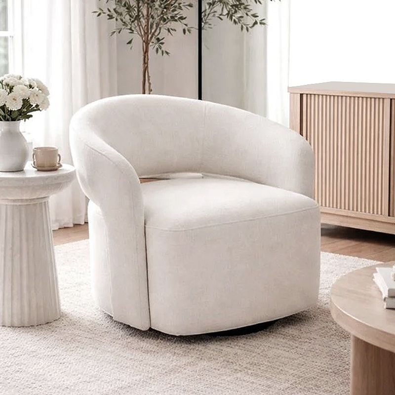 CUBA Revolving Armchair, Teddy White Fabric