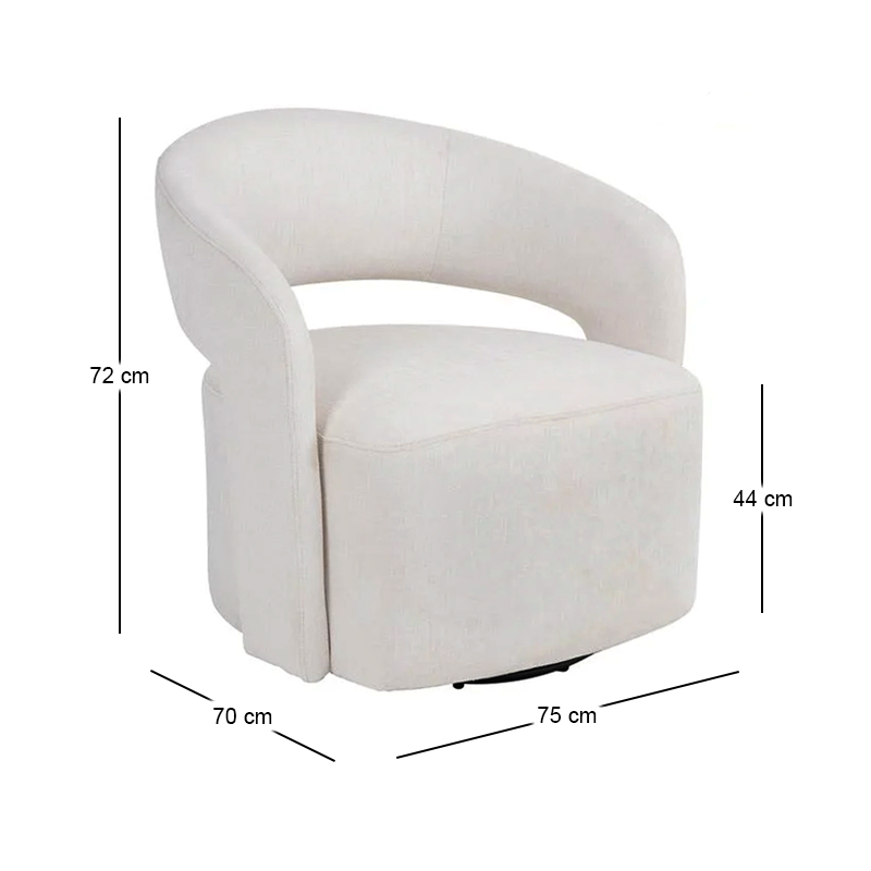 CUBA Revolving Armchair, Teddy White Fabric
