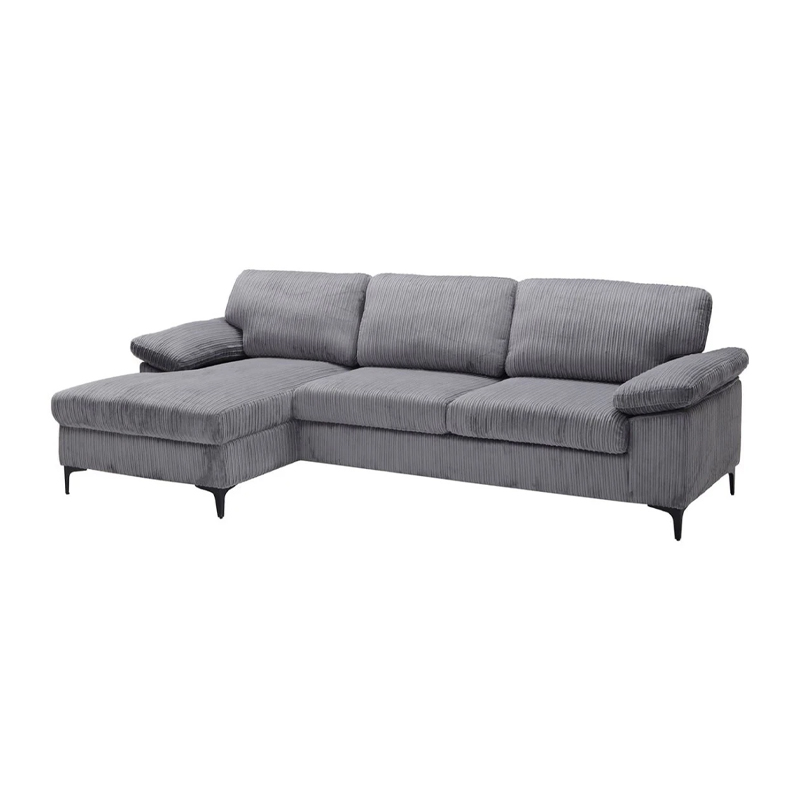 CYRIL Left Facing Corner Sofa, Grey Corduroy Fabric