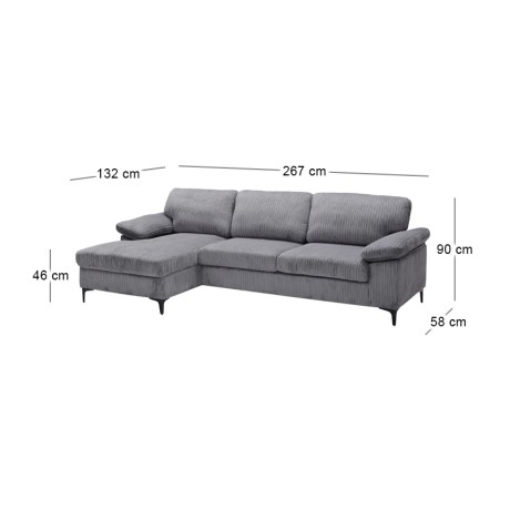 CYRIL Left Facing Corner Sofa, Grey Corduroy Fabric
