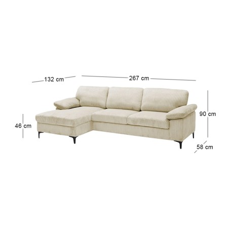 CYRIL Left Facing Corner Sofa, Beige Corduroy Fabric