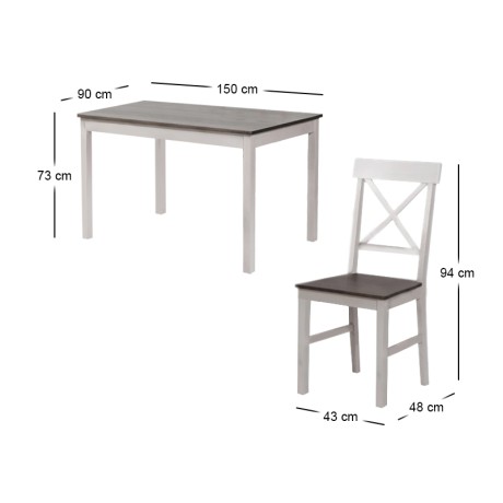 DAILY Set K/D (Table 150x90+6 Chairs) White/Dark Oak