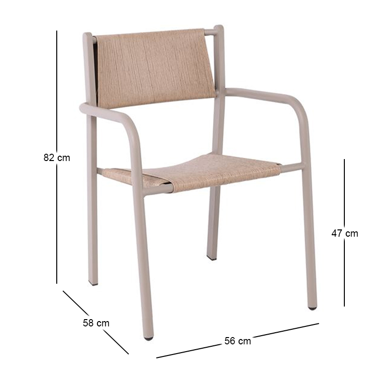 DENVER Armchair Alu, Rope Wicker Beige