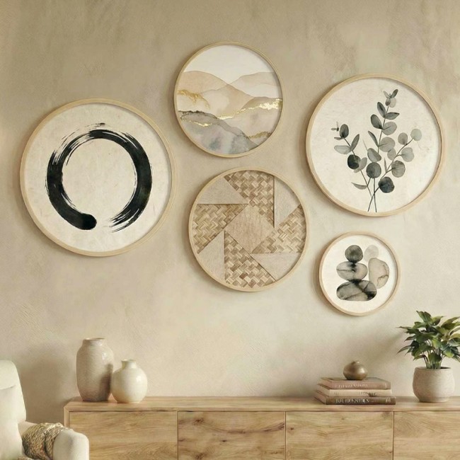 Διακοσμητικό τοίχου Nima Megapap σετ 5 τμχ ξύλινο - Mdf χρώμα φυσικό