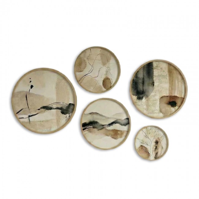 Διακοσμητικό τοίχου Nima Megapap σετ 5 τμχ ξύλινο - Mdf χρώμα φυσικό