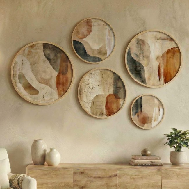 Διακοσμητικό τοίχου Nima Megapap σετ 5 τμχ ξύλινο - Mdf χρώμα φυσικό