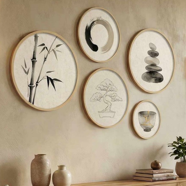 Διακοσμητικό τοίχου Nima Megapap σετ 5 τμχ ξύλινο - Mdf χρώμα φυσικό