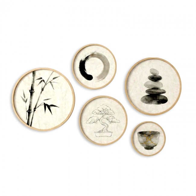 Διακοσμητικό τοίχου Nima Megapap σετ 5 τμχ ξύλινο - Mdf χρώμα φυσικό