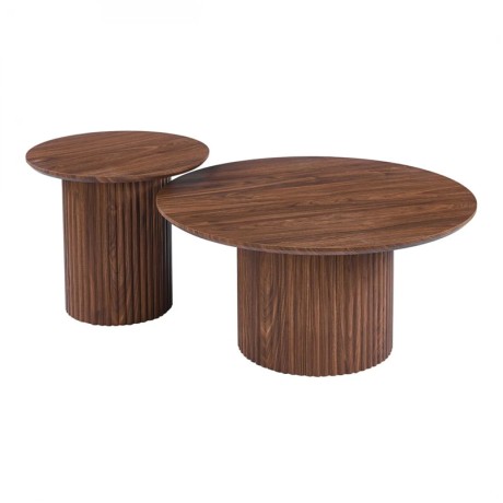 DIAZ Set-2 Coffee Tables D.50cm+D.80cm MDF Walnut