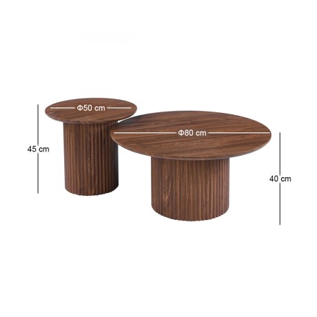 DIAZ Set-2 Coffee Tables D.50cm+D.80cm MDF Walnut