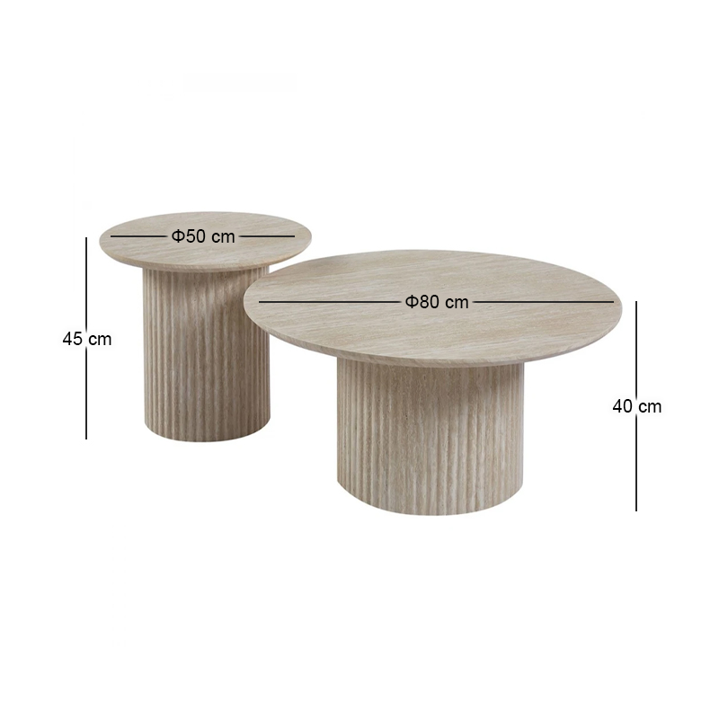 DIAZ Set-2 Coffee Tables D.50cm+D.80cm MDF Natural Stone