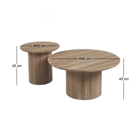 DIAZ Set-2 Coffee Tables D.50cm+D.80cm MDF Sonoma
