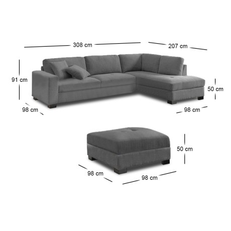 DORNO Right Facing Corner Sofa with Storage Ottoman, Fabric Anthracite