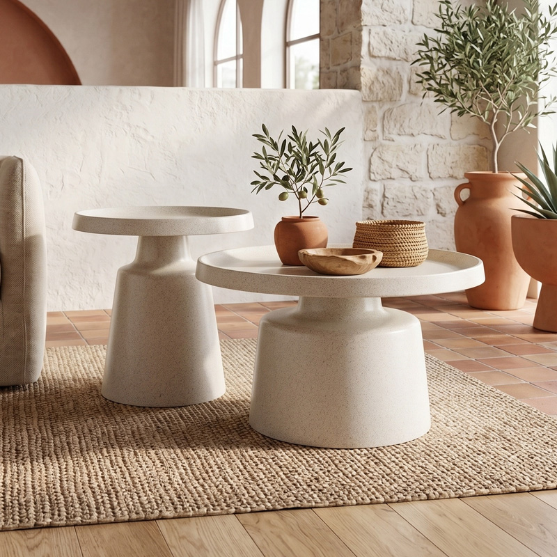 DOS Set-2 Coffee Tables D.50cm+D.70cm Metal White Dot