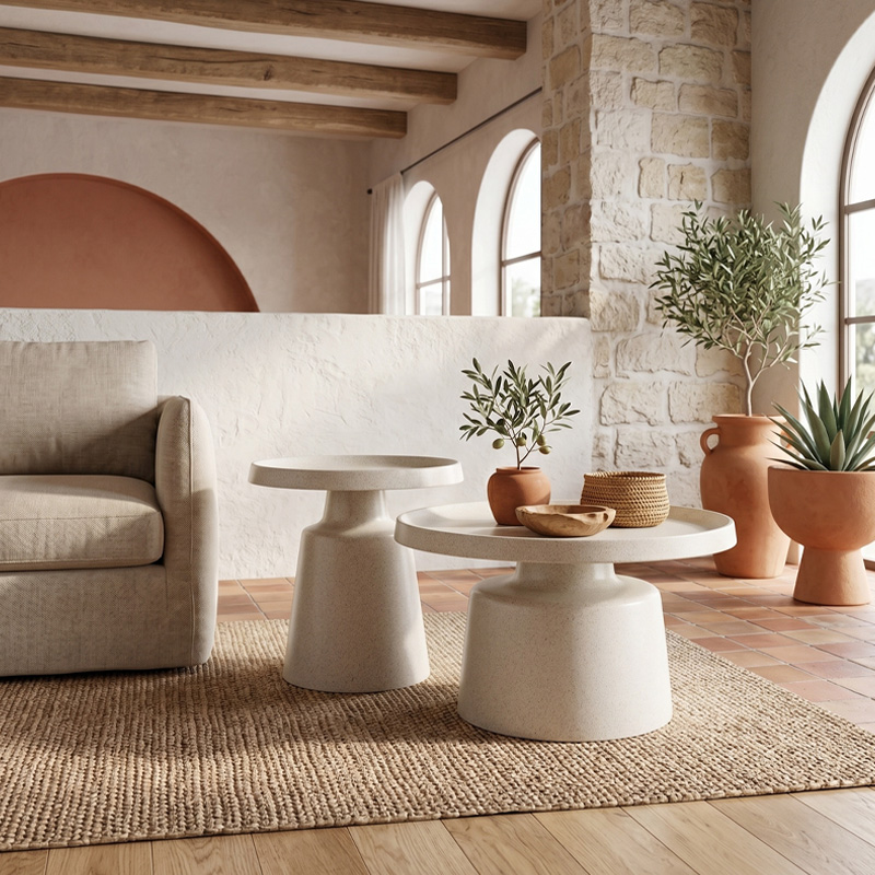 DOS Set-2 Coffee Tables D.50cm+D.70cm Metal White Dot