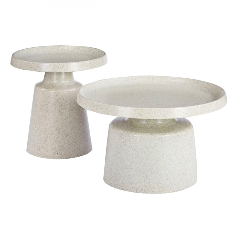 DOS Set-2 Coffee Tables D.50cm+D.70cm Metal White Dot