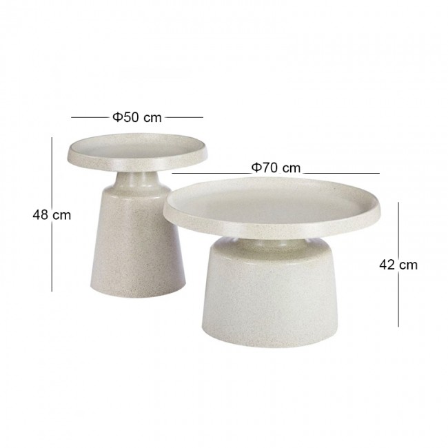 DOS Set-2 Coffee Tables D.50cm+D.70cm Metal White Dot