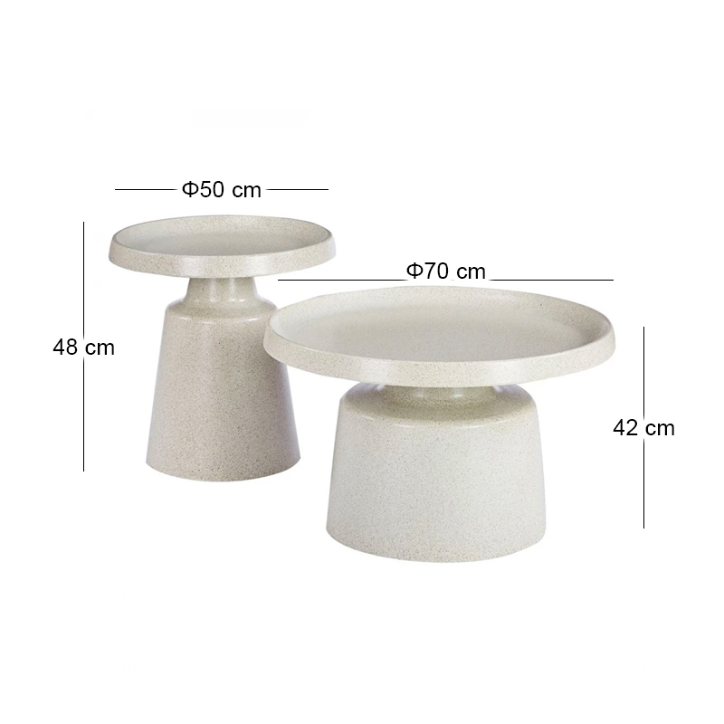 DOS Set-2 Coffee Tables D.50cm+D.70cm Metal White Dot