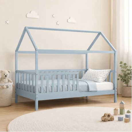 Κρεβάτι παιδικό Dream Montessori ξύλο πεύκου χρώμα γαλάζιο με στρώμα 90x190/19εκ.