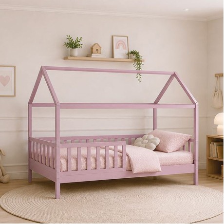 Κρεβάτι παιδικό Dream Montessori ξύλο πεύκου χρώμα ροζ με στρώμα 90x190/19εκ.
