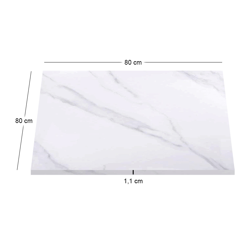 Sintered Stone Table Top 80x80cm/11mm White Marble (under MDF 50x50cm)