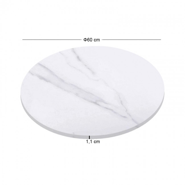 Επιφάνεια Μάρμαρο Sintered Stone, Απόχρωση White Marble (MDF για στήριξη βάσης) Φ60cm/11mm