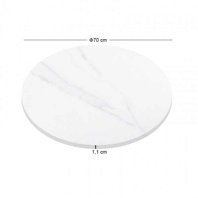 Επιφάνεια Μάρμαρο Sintered Stone, Απόχρωση White Marble (MDF για στήριξη βάσης) Φ70cm/11mm